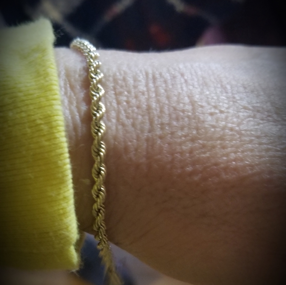 Solid 14k Gold, Rope bracelet with safety loc